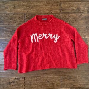 Wooden Ships Merry Crew Chunky Sweater Size M/L Mohair Wool Christmas Red